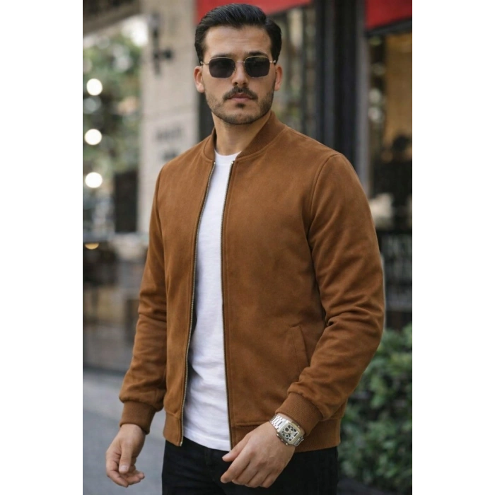 MARSiLYAN- Erkek Uzun Kollu önden Fermuarlı Süet Ceket
