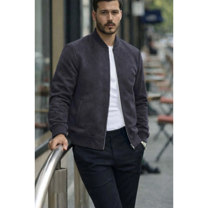 MARSiLYAN- Erkek Uzun Kollu önden Fermuarlı Süet Ceket