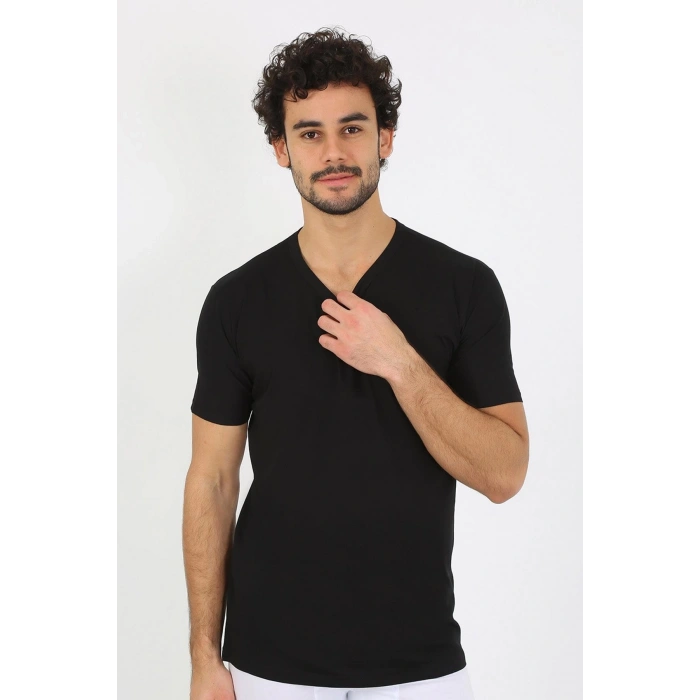MARSiLYAN- Erkek V Yaka Siyah Penye Atlet