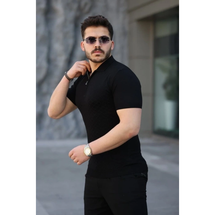 MARSiLYAN- Erkek Viskon Kumaş Polo Yaka Desenli Tişört