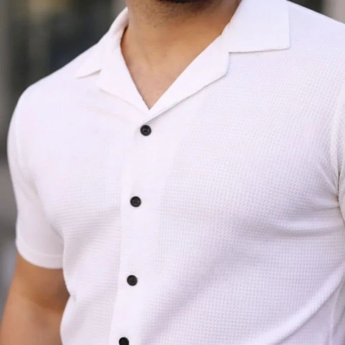 MARSiLYAN- Erkek Waffle Dokuma Açık Yakalı Düğmeli Regular Kalıp 2’li Gömlek Seti - Siyah - Beyaz