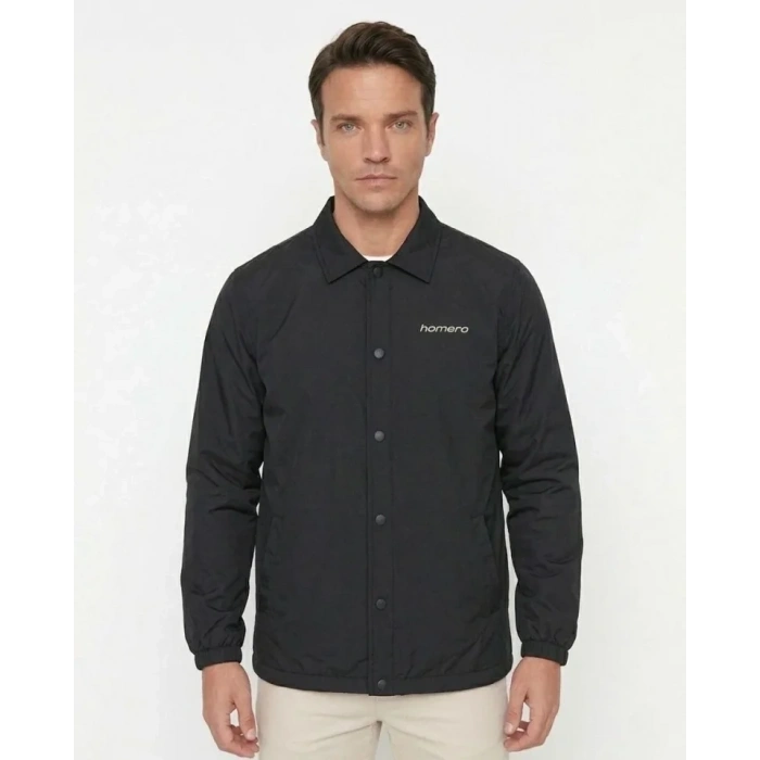 MARSiLYAN- Erkek Yağmur İtici İç Astarlı Çıtçıtlı İç Cepli Dış Cepli Mevsimlik Ceket - Siyah