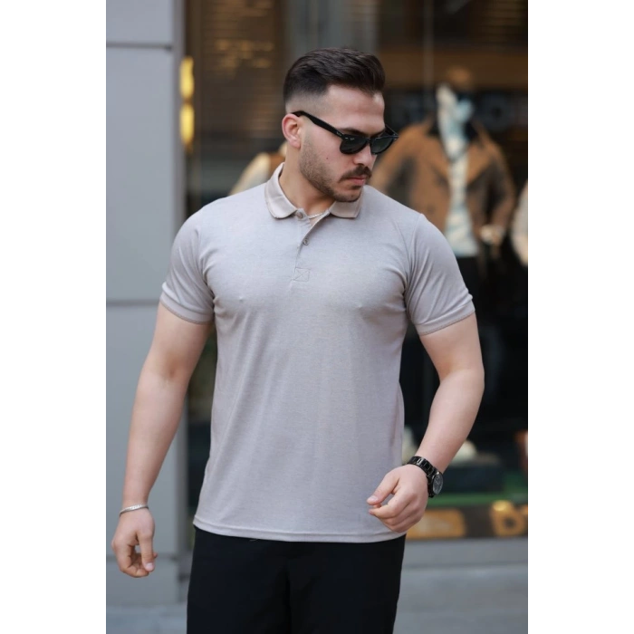 MARSiLYAN- Erkek Yakalı Kagi Kumaş Kısa Kollu T-shirt