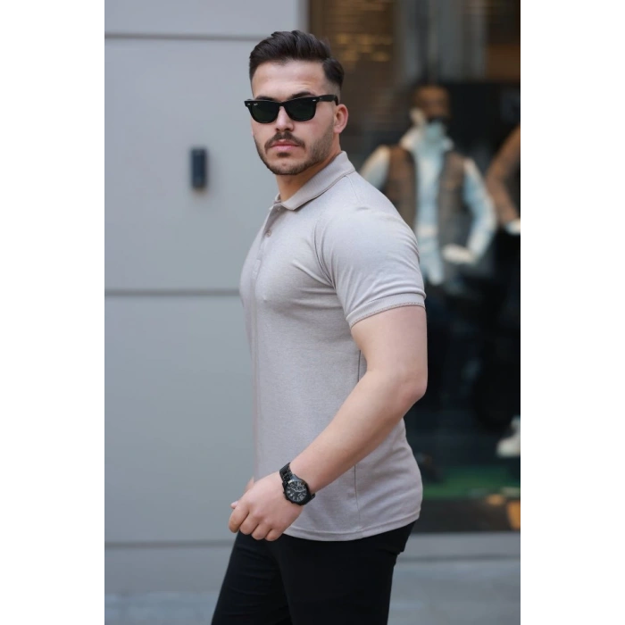 MARSiLYAN- Erkek Yakalı Kagi Kumaş Kısa Kollu T-shirt