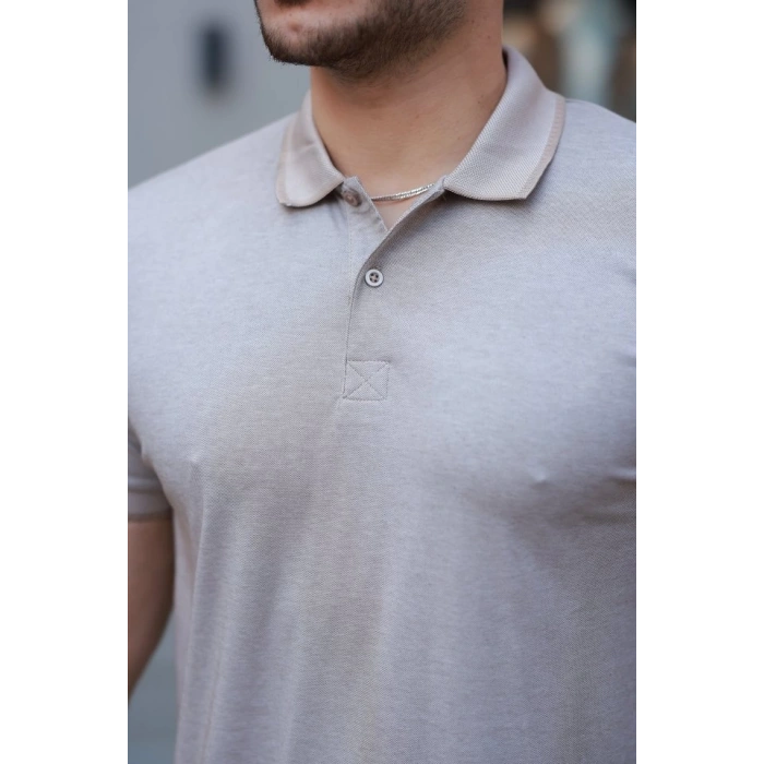 MARSiLYAN- Erkek Yakalı Kagi Kumaş Kısa Kollu T-shirt