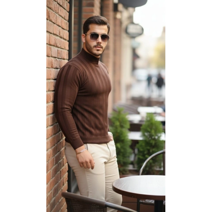 MARSiLYAN- Erkek Yarım Balıkçı Yaka Kabartma Desenli Triko