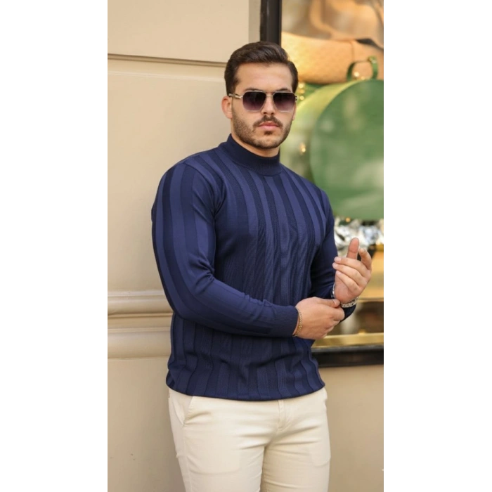 MARSiLYAN- Erkek Yarım Balıkçı Yaka Kabartma Desenli Triko