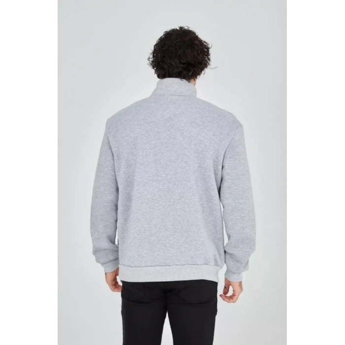 MARSiLYAN- Erkek Yarım Fermuarlı Baskılı Sweat - Gri