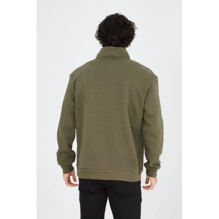 MARSiLYAN- Erkek Yarım Fermuarlı Baskılı Sweat - Yeşil