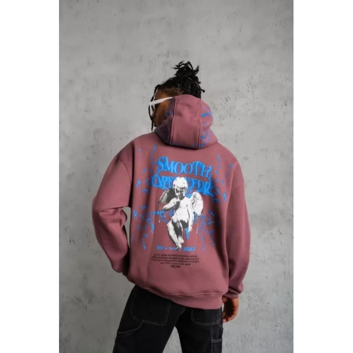 MARSiLYAN- Erkek Yıldırım Baskılı Kapşonlu Sweat - Gül Kurusu