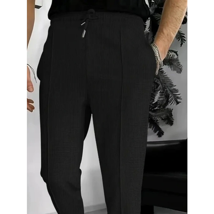 MARSiLYAN- Erkek Yüksek Bel önden Bağcıklı Cepli Waffle Pantolon