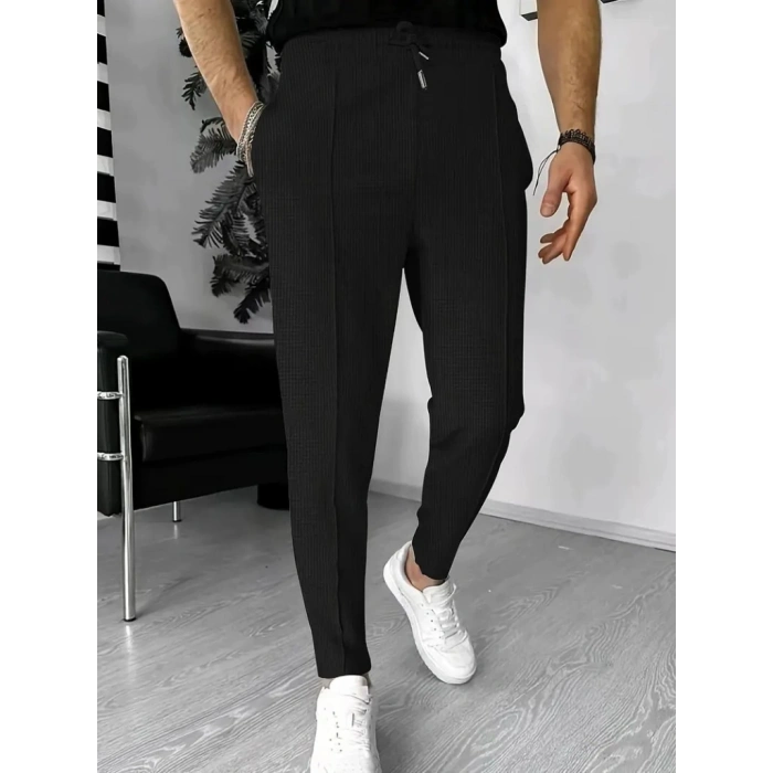 MARSiLYAN- Erkek Yüksek Bel önden Bağcıklı Cepli Waffle Pantolon