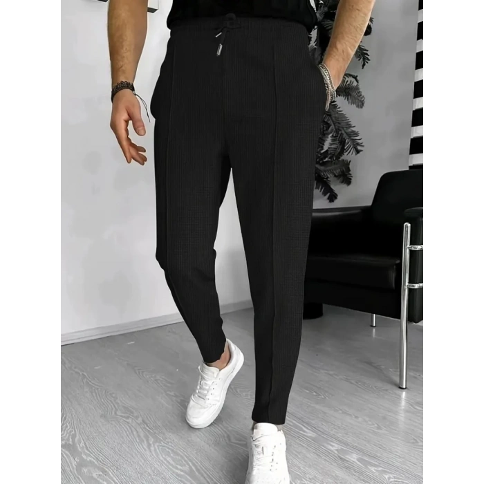 MARSiLYAN- Erkek Yüksek Bel önden Bağcıklı Cepli Waffle Pantolon