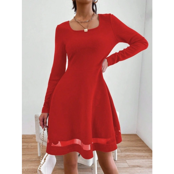 MARSiLYAN- Etek Tül Detay Krep Elbise