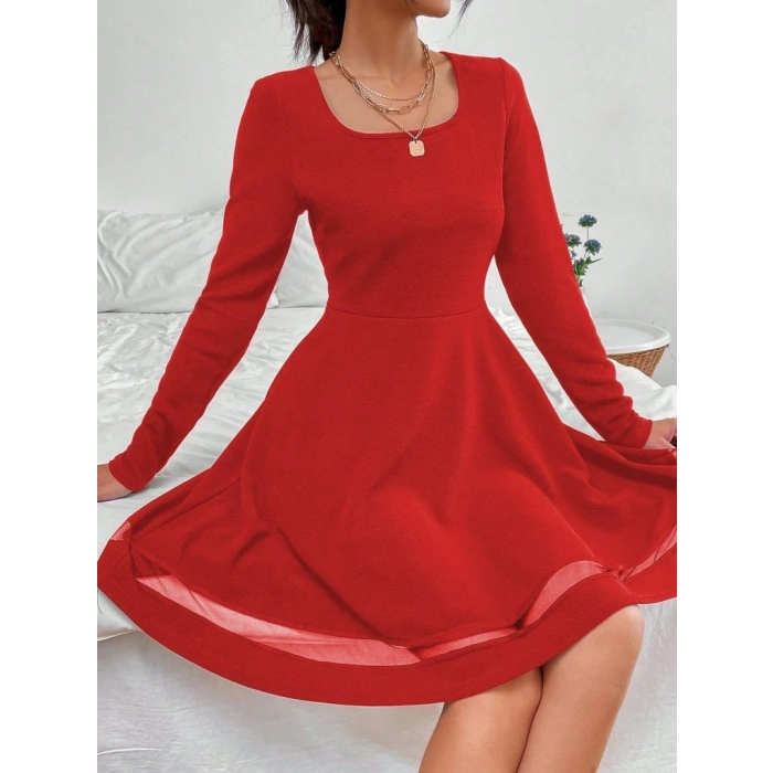 MARSiLYAN- Etek Tül Detay Krep Elbise