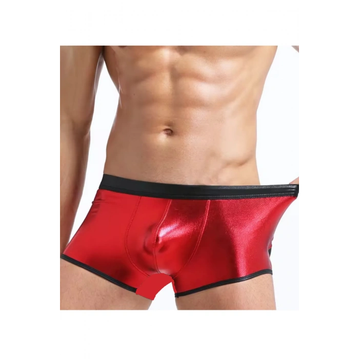 MARSiLYAN-  Fantezi Deri Görünümlü Kırmızı Erkek Boxer Tanga TG274506