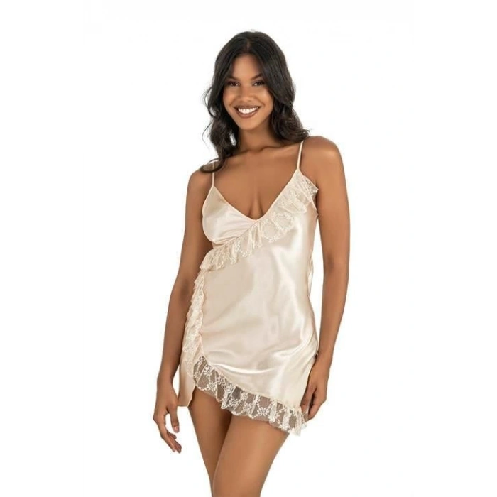 MARSiLYAN-  Fildişi Kısa Saten Gecelik 8229