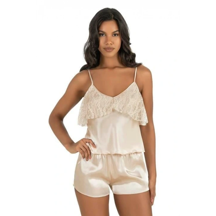 MARSiLYAN-  Fildişi Saten Şort Takımı 9214