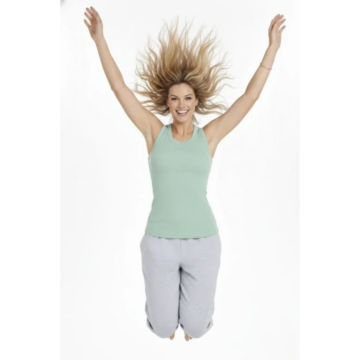 MARSiLYAN- Fitilli Atlet Sıfır Yaka Slim Fit Arka Baskılı Spor Atlet - Mint Yeşili