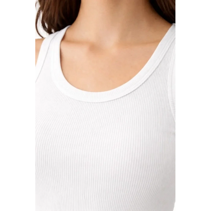 MARSiLYAN- Fitilli Likralı Kaşkorse Atlet Vücuda Oturan Basic Şıklık - Beyaz