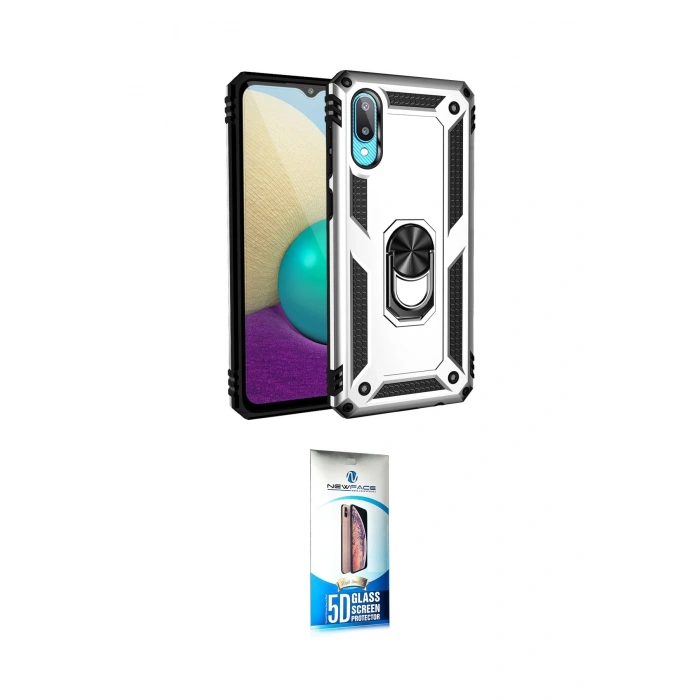 MARSİLYAN™- Galaxy A02 Kılıf Ahenk Klasik Koleksiyonu - Siyah 5D Eko Cam Ekran Koruyucu