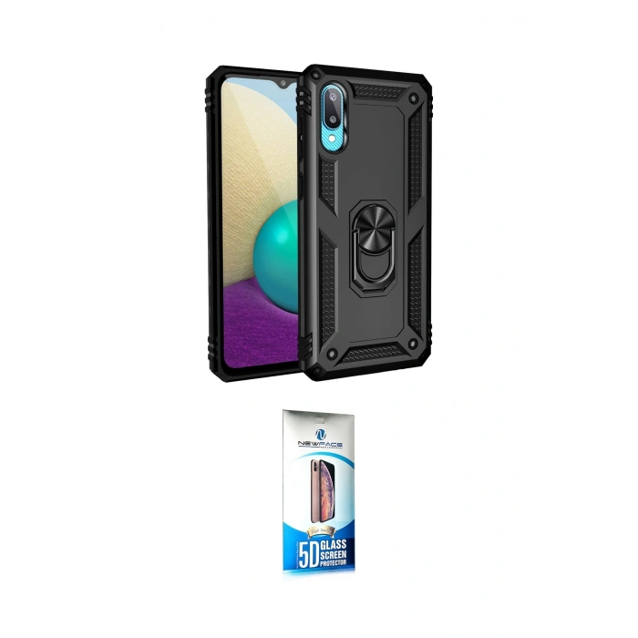 MARSİLYAN™- Galaxy A02 Kılıf Ahenk Klasik Koleksiyonu - Siyah 5D Eko Cam Ekran Koruyucu