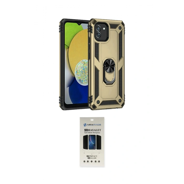 MARSİLYAN™- Galaxy A03 Kılıf Ahenk Klasik Koleksiyonu - Siyah 5D Hayalet Cam Ekran Koruyucu