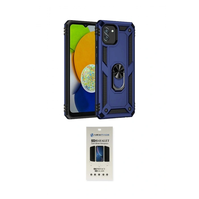 MARSİLYAN™- Galaxy A03 Kılıf Ahenk Klasik Koleksiyonu - Siyah 5D Hayalet Cam Ekran Koruyucu
