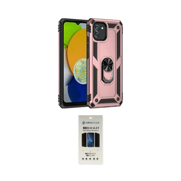 MARSİLYAN™- Galaxy A03 Kılıf Ahenk Klasik Koleksiyonu - Siyah 5D Hayalet Cam Ekran Koruyucu