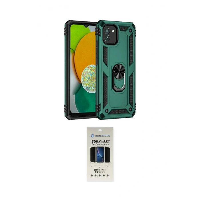 MARSİLYAN™- Galaxy A03 Kılıf Ahenk Klasik Koleksiyonu - Siyah 5D Hayalet Cam Ekran Koruyucu