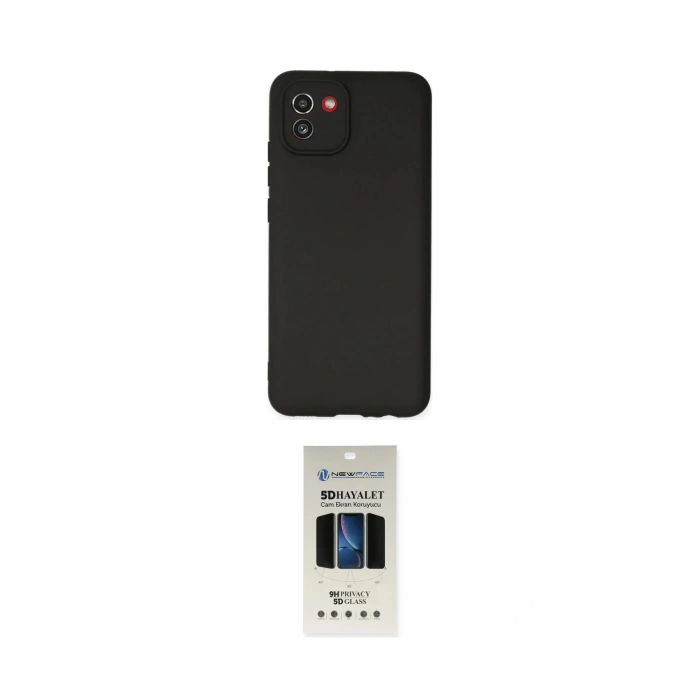 MARSİLYAN™- Galaxy A03 Kılıf Kozmos Yansıma Özel Seri - Siyah 5D Hayalet Cam Ekran Koruyucu