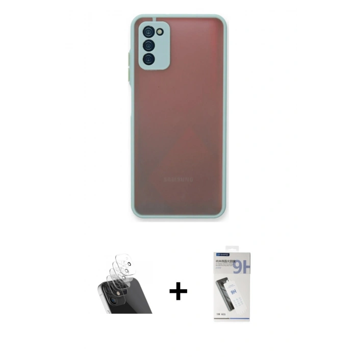 MARSİLYAN™- Galaxy A03S Kılıf Ahenk Çizgi Serisi - Şeffaf Uv Polymer Nano Ekran Koruyucu + Kamera Lens Koruma Cam - SF