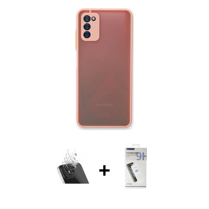 MARSİLYAN™- Galaxy A03S Kılıf Ahenk Çizgi Serisi - Şeffaf Uv Polymer Nano Ekran Koruyucu + Kamera Lens Koruma Cam - SF
