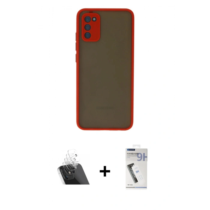 MARSİLYAN™- Galaxy A03S Kılıf Ahenk Çizgi Serisi - Şeffaf Uv Polymer Nano Ekran Koruyucu + Kamera Lens Koruma Cam - SF