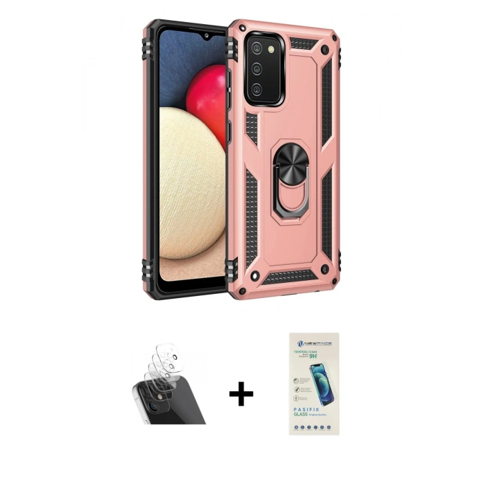 MARSİLYAN™- Galaxy A03S Kılıf Ahenk Klasik Koleksiyonu - Şeffaf Pasifik Cam Ekran Koruyucu + Kamera Lens Koruma Cam - SF