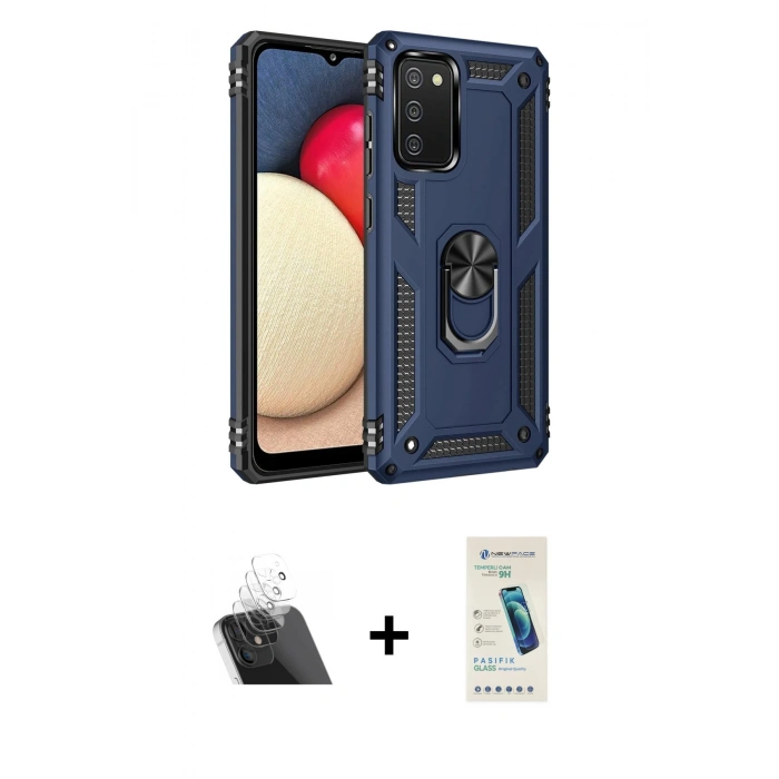 MARSİLYAN™- Galaxy A03S Kılıf Ahenk Klasik Koleksiyonu - Şeffaf Pasifik Cam Ekran Koruyucu + Kamera Lens Koruma Cam - SF
