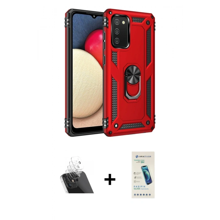 MARSİLYAN™- Galaxy A03S Kılıf Ahenk Klasik Koleksiyonu - Şeffaf Pasifik Cam Ekran Koruyucu + Kamera Lens Koruma Cam - SF