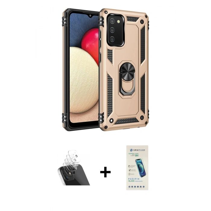MARSİLYAN™- Galaxy A03S Kılıf Ahenk Klasik Koleksiyonu - Şeffaf Pasifik Cam Ekran Koruyucu + Kamera Lens Koruma Cam - SF