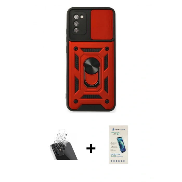 MARSİLYAN™- Galaxy A03S Kılıf Ahenk Klasik - Şeffaf Pasifik Cam Ekran Koruyucu + Kamera Lens Koruma Cam - SF