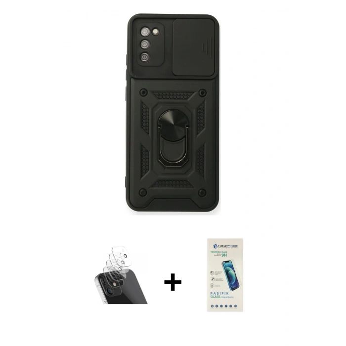 MARSİLYAN™- Galaxy A03S Kılıf Ahenk Klasik - Şeffaf Pasifik Cam Ekran Koruyucu + Kamera Lens Koruma Cam - SF