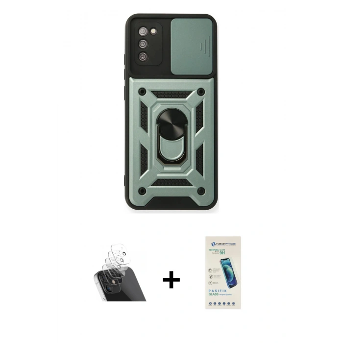MARSİLYAN™- Galaxy A03S Kılıf Ahenk Klasik - Şeffaf Pasifik Cam Ekran Koruyucu + Kamera Lens Koruma Cam - SF