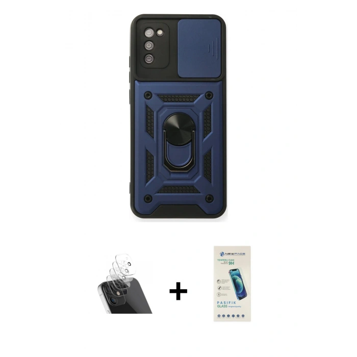 MARSİLYAN™- Galaxy A03S Kılıf Ahenk Klasik - Şeffaf Pasifik Cam Ekran Koruyucu + Kamera Lens Koruma Cam - SF