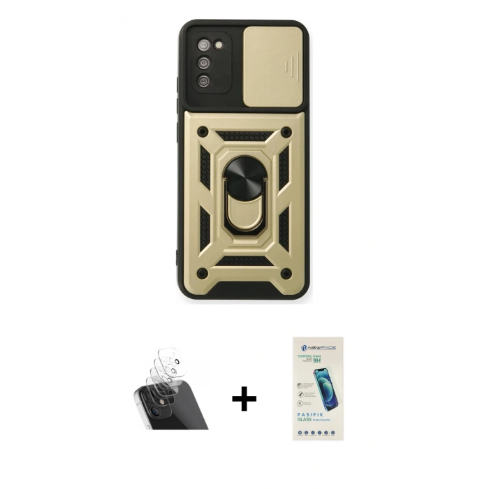 MARSİLYAN™- Galaxy A03S Kılıf Ahenk Klasik - Şeffaf Pasifik Cam Ekran Koruyucu + Kamera Lens Koruma Cam - SF