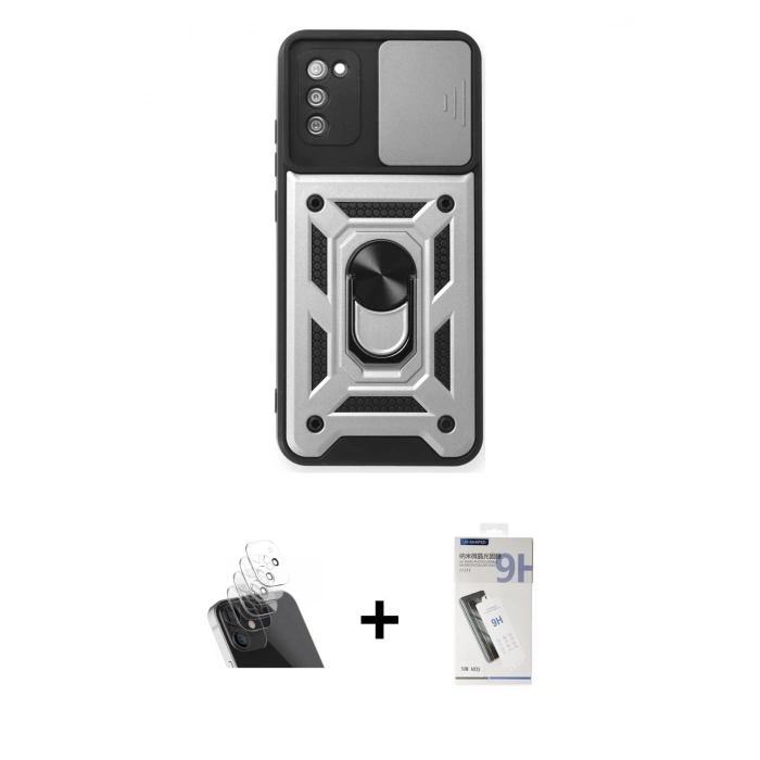 MARSİLYAN™- Galaxy A03S Kılıf Ahenk Klasik - Şeffaf Uv Polymer Nano Ekran Koruyucu + Kamera Lens Koruma Cam - SF