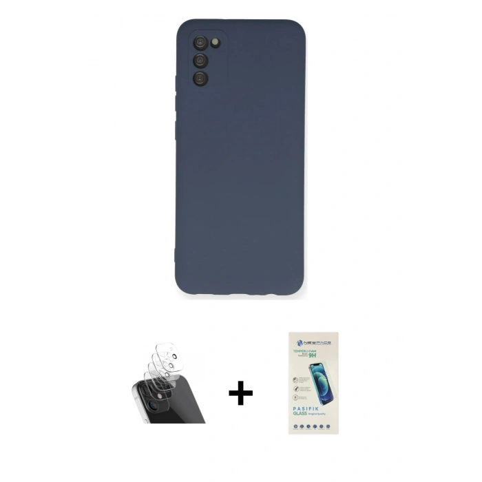 MARSİLYAN™- Galaxy A03S Kılıf Ahenk Serisi - Şeffaf Pasifik Cam Ekran Koruyucu + Kamera Lens Koruma Cam - SF