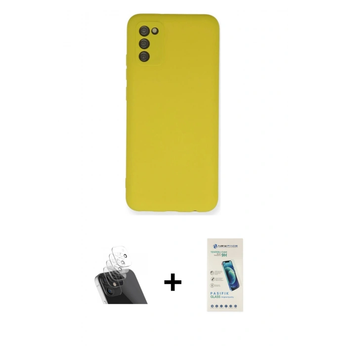MARSİLYAN™- Galaxy A03S Kılıf Ahenk Serisi - Şeffaf Pasifik Cam Ekran Koruyucu + Kamera Lens Koruma Cam - SF