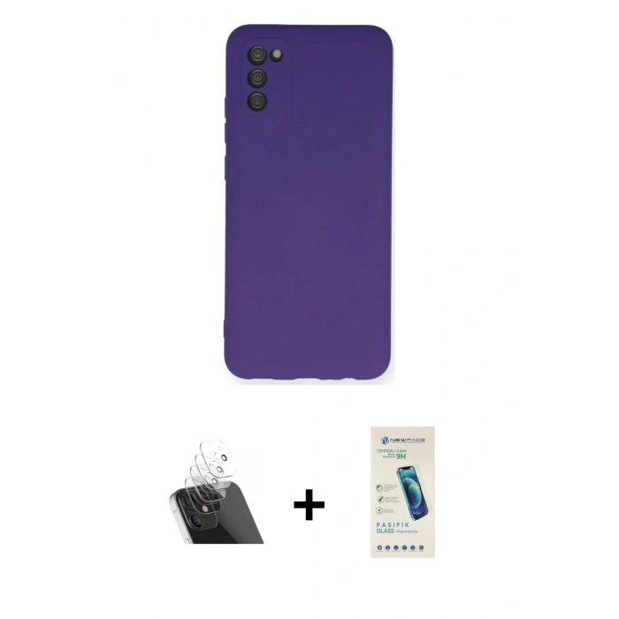 MARSİLYAN™- Galaxy A03S Kılıf Ahenk Serisi - Şeffaf Pasifik Cam Ekran Koruyucu + Kamera Lens Koruma Cam - SF