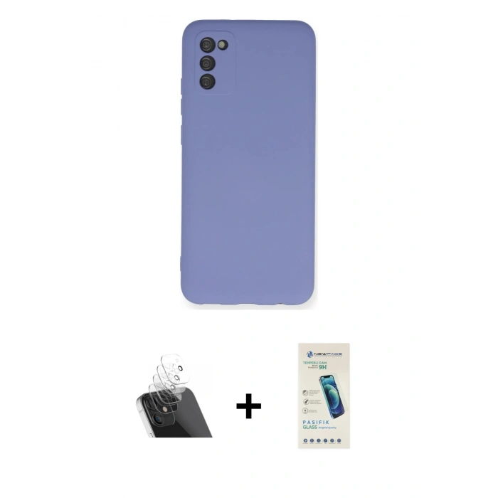 MARSİLYAN™- Galaxy A03S Kılıf Ahenk Serisi - Şeffaf Pasifik Cam Ekran Koruyucu + Kamera Lens Koruma Cam - SF