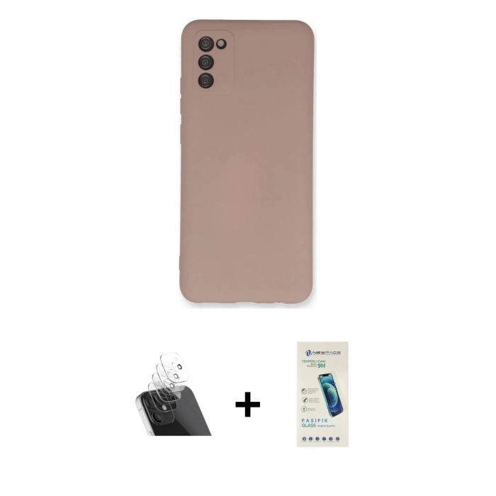 MARSİLYAN™- Galaxy A03S Kılıf Ahenk Serisi - Şeffaf Pasifik Cam Ekran Koruyucu + Kamera Lens Koruma Cam - SF