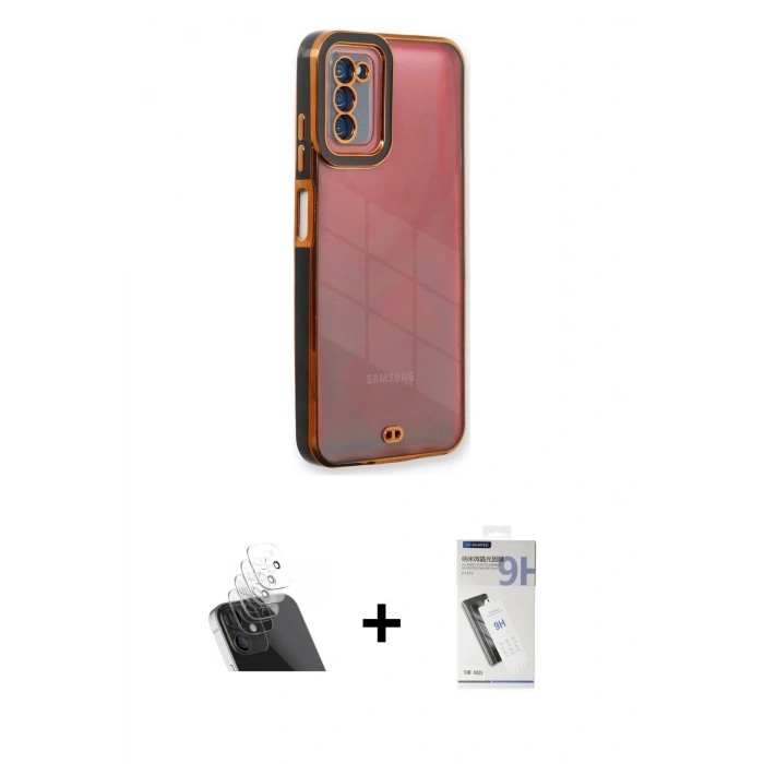 MARSİLYAN™- Galaxy A03S Kılıf Çekirdek Klasik Serisi - Şeffaf Uv Polymer Nano Ekran Koruyucu + Kamera Lens Koruma Cam - SF